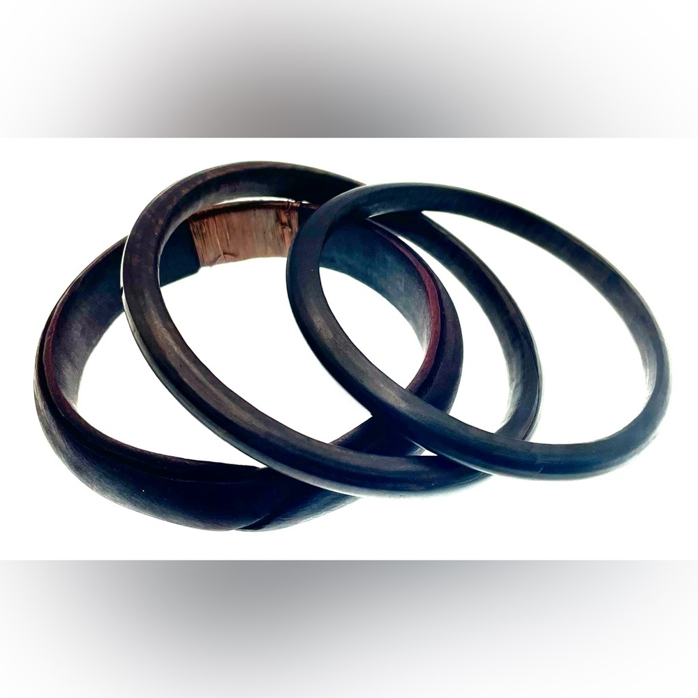Vintage Set of 3 Dark Brown Wooden Bangle Bracelets